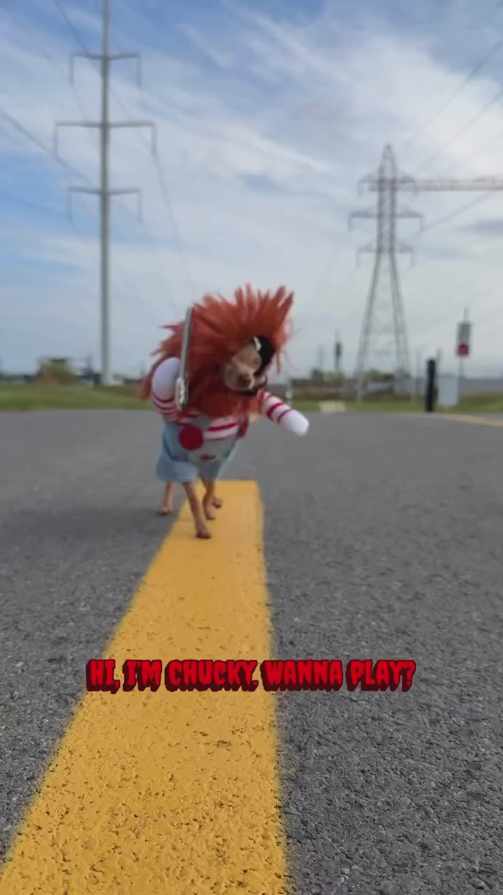 Chucky Dog Halloween Costume — Deadly Doll Cosplay Outfit for Small & Medium Dogs
